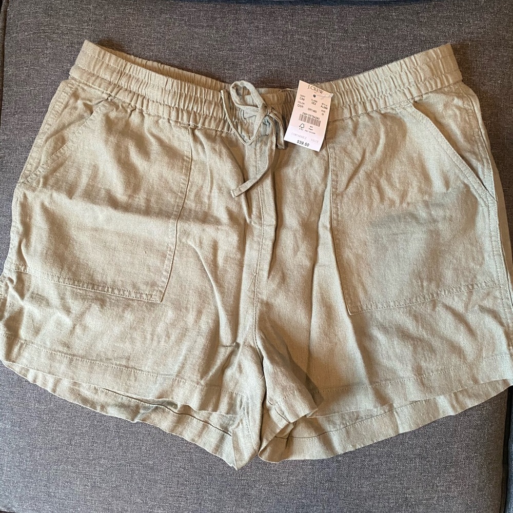Linen blend drawstring shorts